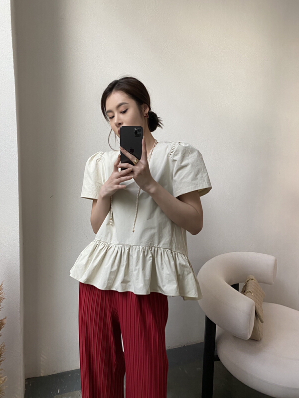 In early summer! [modern 197] French Style Bubble Sleeve Shirt 5522\zyh