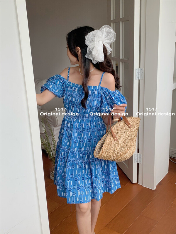[1517] Korean floret one shoulder suspender dress 7232\zjy