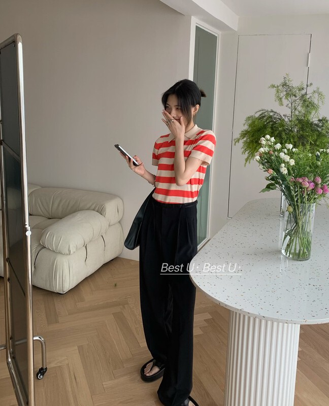 [best u] striped age reduced slim T-shirt ys1-56018\lsw