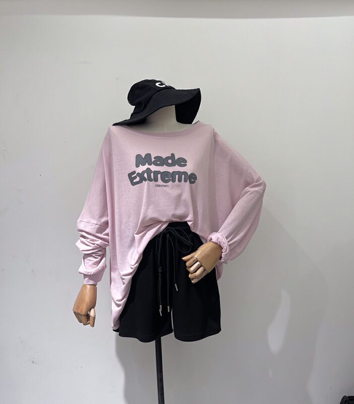 [US] round neck loose letter printed casual long sleeve T-shirt (without matching) f109\xyy