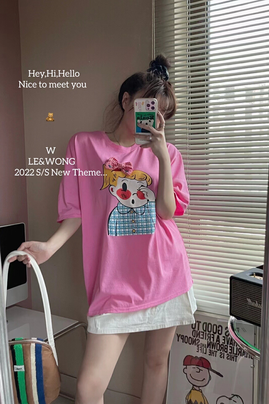 [le&wong] children's fun age reducing cartoon three-dimensional short sleeve T-shirt bow short sleeve top 9808