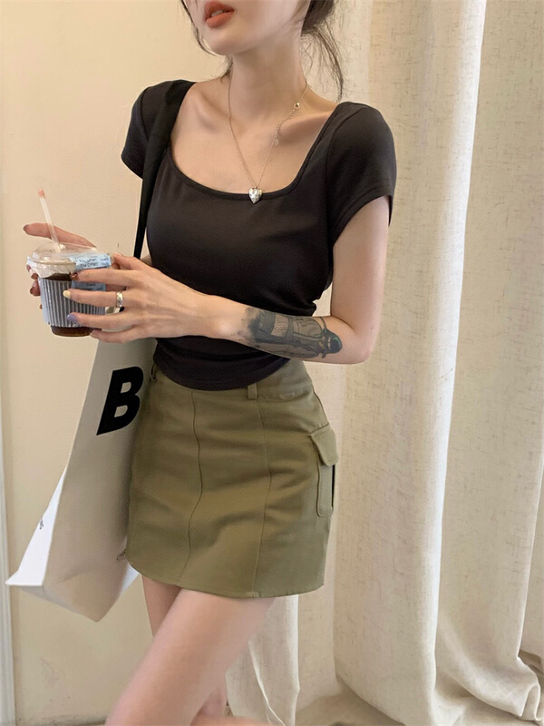 [wgwe] Spice Girl design sense straight shoulder thin short sleeve T-shirt 1782\pcz