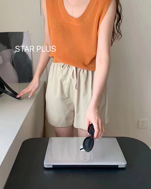 【STAR PLUS】時尚高腰寬鬆顯瘦系帶休閒短褲(只賣休閒短褲)  8591#  LSW