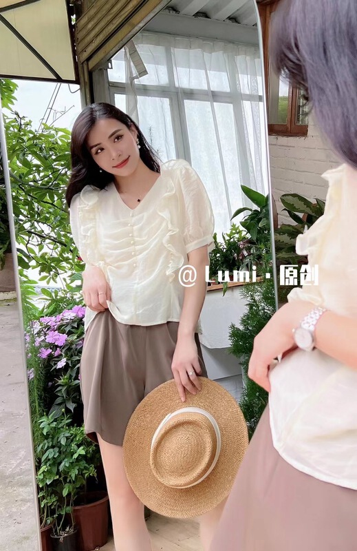 [Lumi] V-neck Pullover comfortable shirt 85038\ll