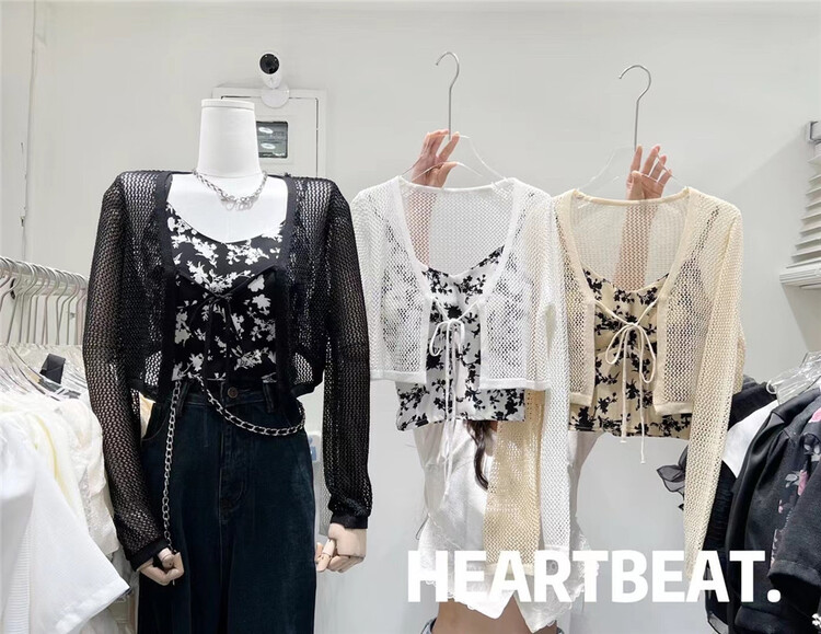 [hearteat] sleeveless flower sling + long sleeve solid color cardigan set 598\zjy