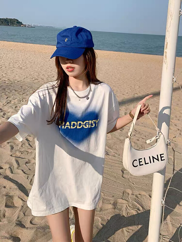 [miss Xixi] casual simple love printed loose short sleeve T-shirt 1563-1\l