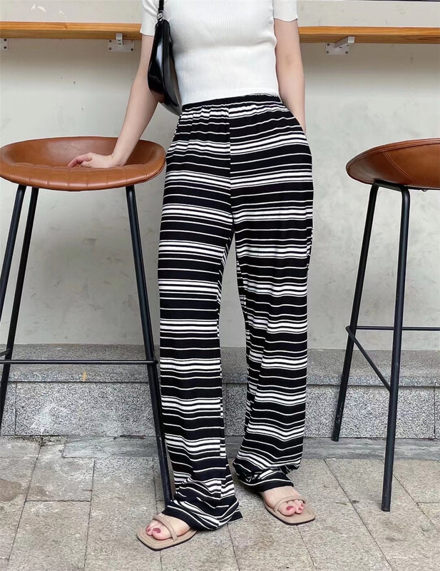 [h-xl] elastic waist stripe comfortable casual pants 3680\ll