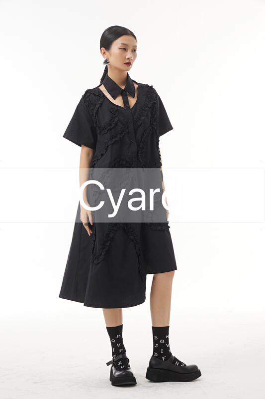 [cyard] big brand minimalist minority lotus leaf side long dress 90198\l