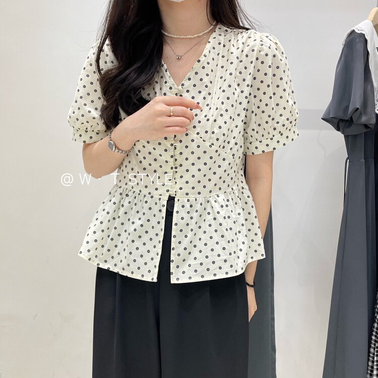 [wt] wave point V-neck design shirt a9061\hbx