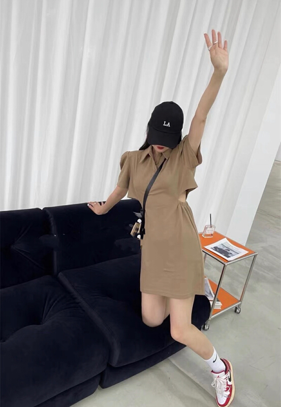 [wgwe] temperament Polo neck waist revealing slim dress 1831\pcz