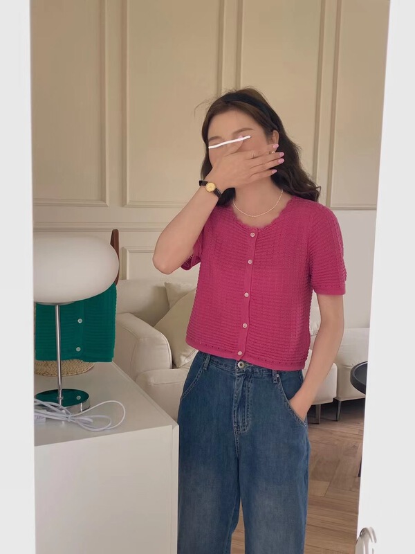 [feeding] Korean round neck button up short shirt ys1-917\cls