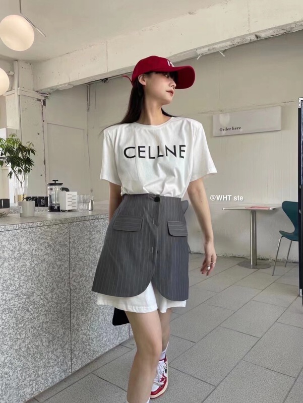 [77.shop] Korean letter short sleeve dress + striped skirt two piece suit ys1-9127\wtt