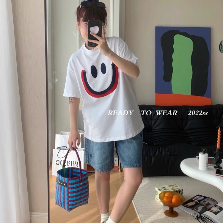 [w+] smiley face print Pullover short sleeve T-shirt 5052\wtt