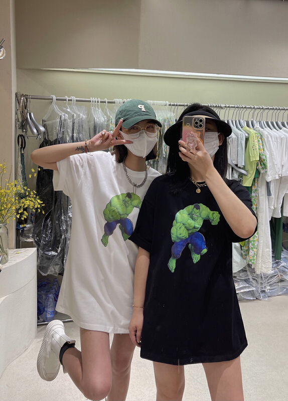 [attitude] round neck loose Hulk printed short sleeve T-shirt aq4506\cqw