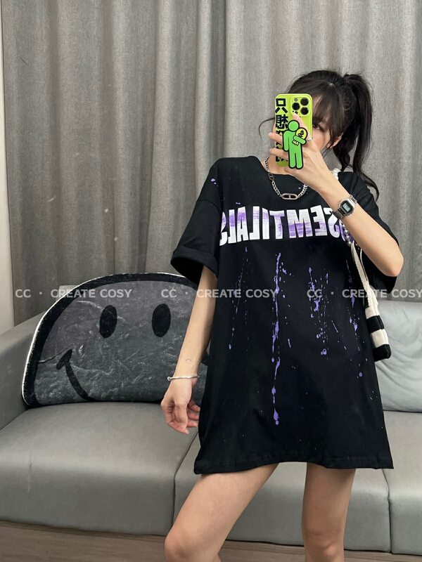 Original price 28.20! [CC] speckle lettering versatile short sleeve T-shirt 8227\xyy