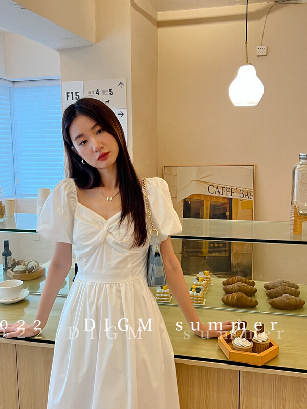 [digm] French knot design shows thin bubble sleeve dress 10012\zxx