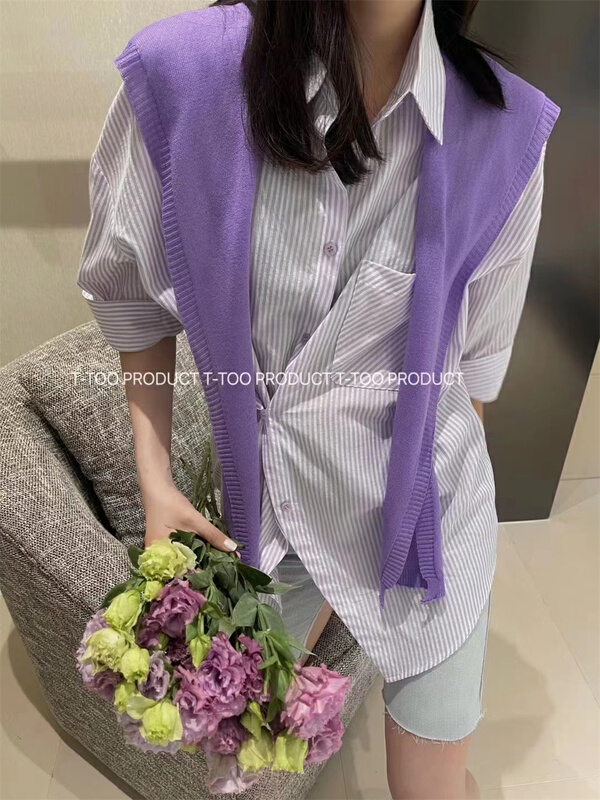 [Hello] loose single breasted striped shirt (with cape) 9796\xyy