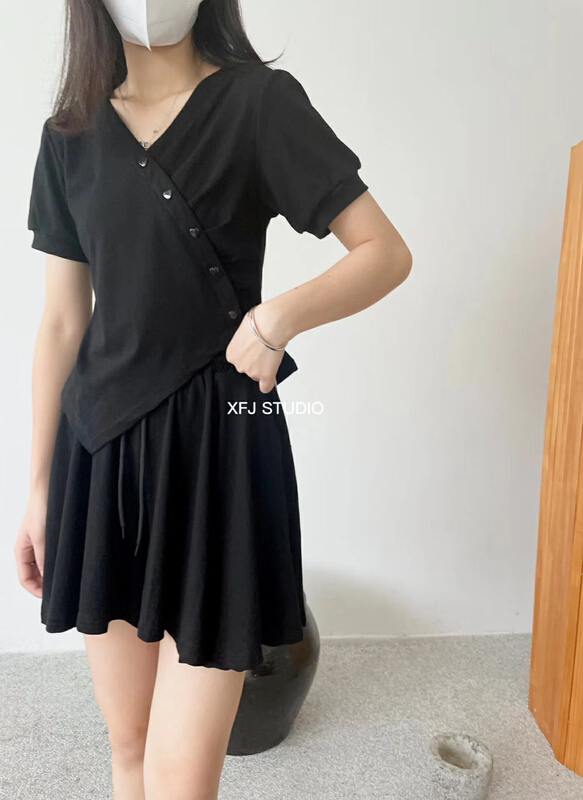 [Xiaofan family] irregular and versatile Top + drawstring slacks suit (with waist rope) 8289\lsw