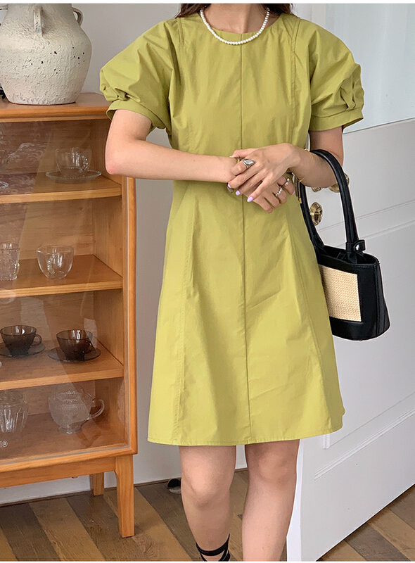 [the mind] round neck solid back hollow out dress 60502\jhy