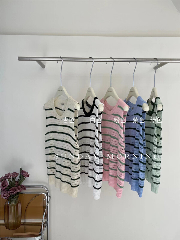 [Sunday morning] fresh stripe knitted tank top / sling 6706\zjy