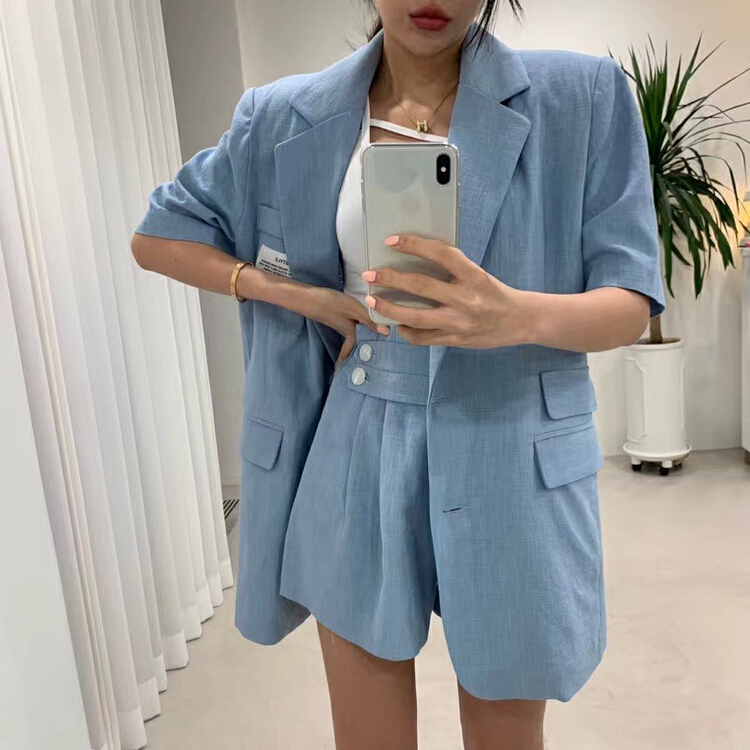 [31 fashion] commuting simple label short sleeve suit + casual shorts suit a8012\hjy