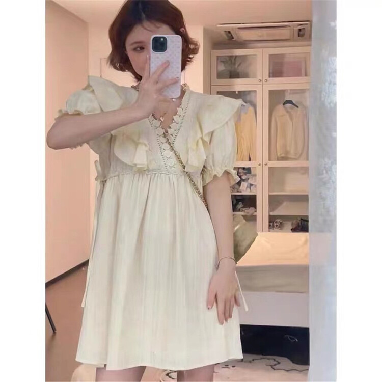 [clothing] V-neck Ruffle slim dress 988\pcz