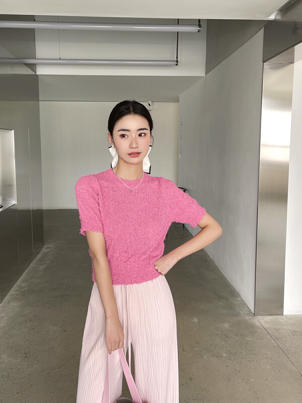 Original price 66.55! [Sara] butterfly yarn knitted short sleeve shirt ys2-0030\lwy