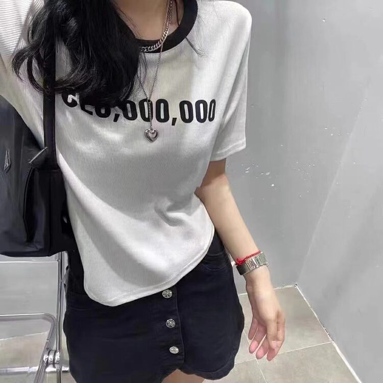 [ta+] round neck versatile lettered short sleeve T-shirt 6542\xyy