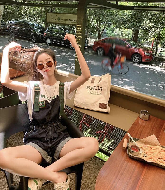 [y.jia EJA] letter short sleeve design suspender suit 1829