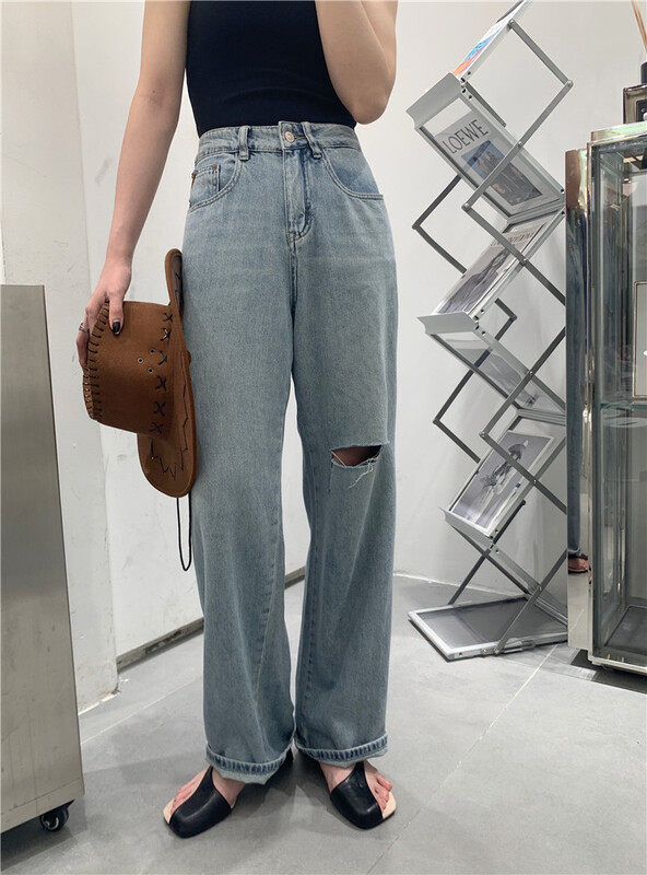 [t-platform] loose and versatile jeans with holes 8393\cqw