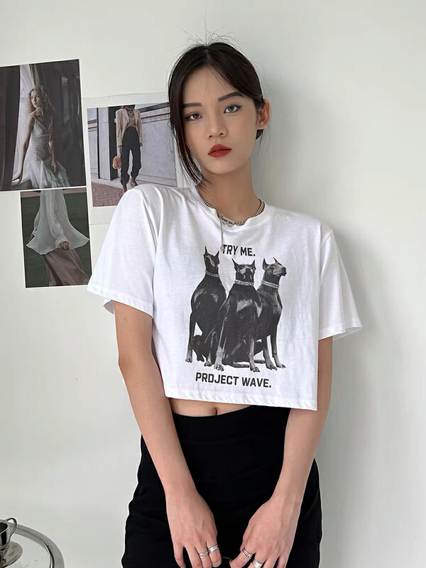 [blue show] simple casual printed loose short sleeve T-shirt 7021\lsw