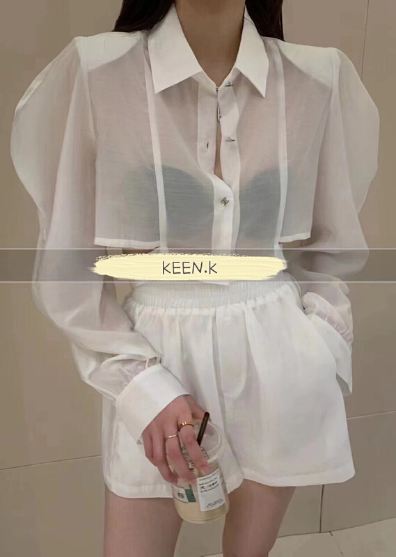 [keen k] Korean pure color shirt + casual versatile Shorts Set tz61\wtt