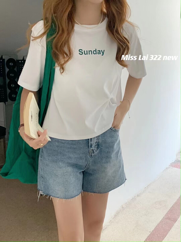 [HH &miss Lai] round neck letter kink Casual Short Sleeve T-shirt ys1-322\l