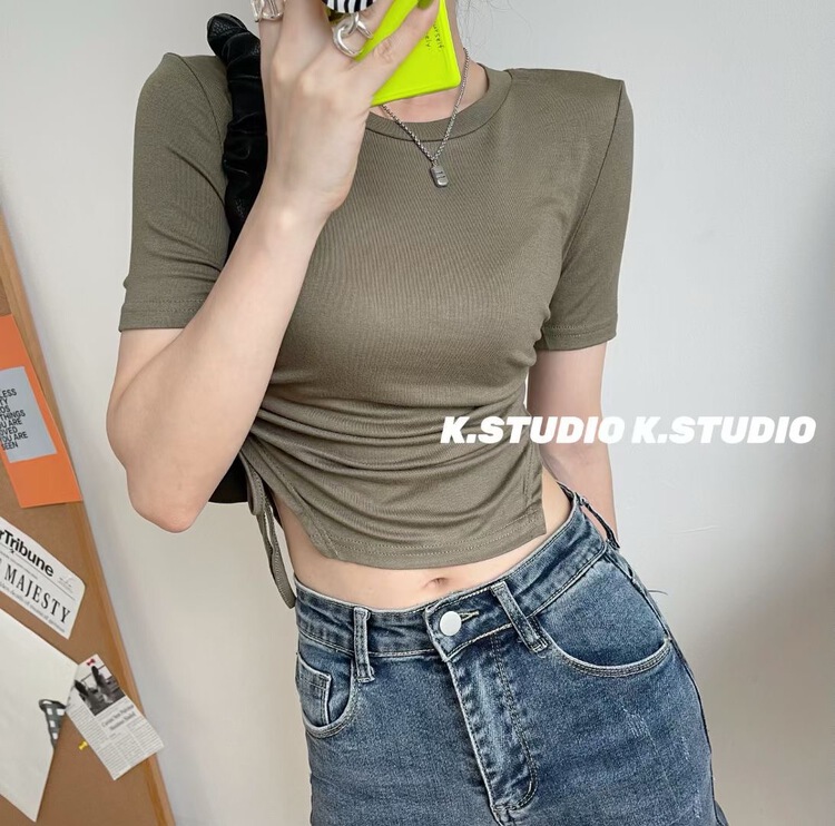 【KIM STUDIO】純色抽褶百搭短袖T恤  3322#  PCZ