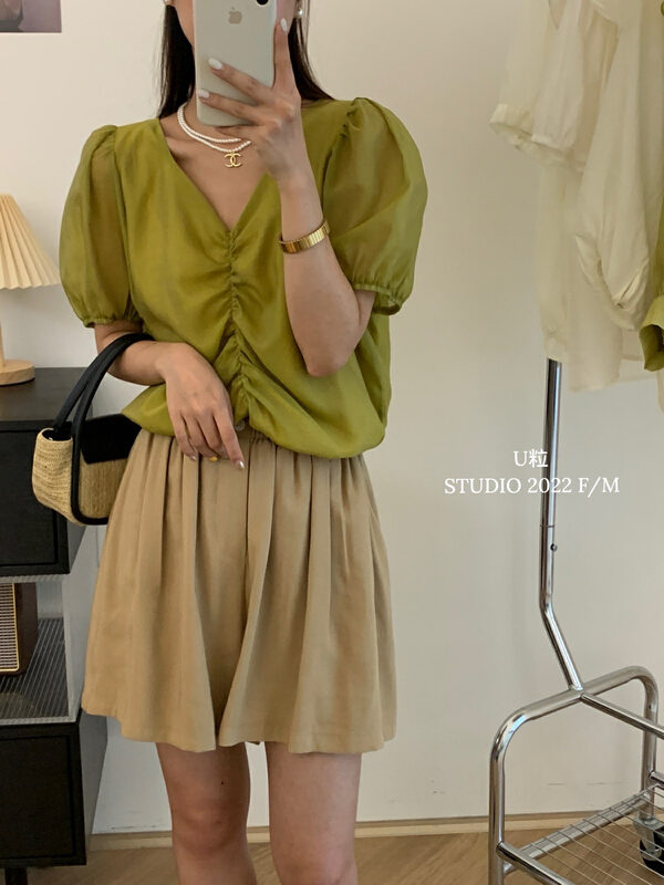 [u-grain] fashion temperament elastic short sleeve shirt (only selling small shirts) ys1-5598\hbx