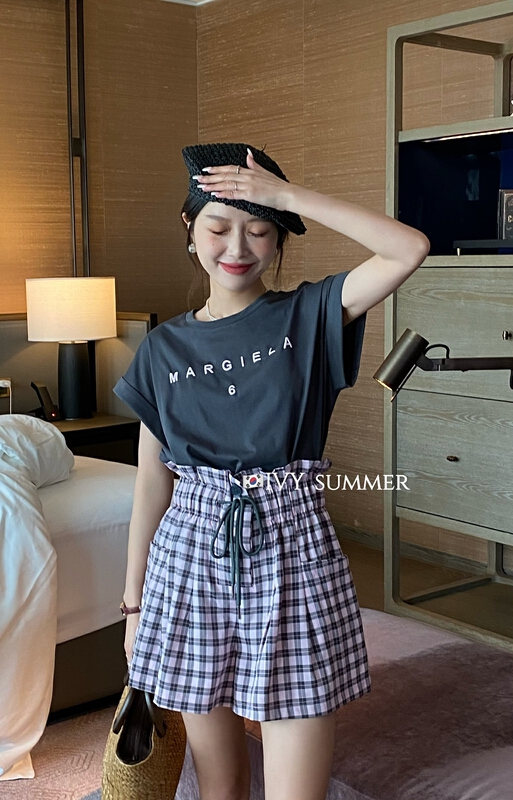 [seven 7] short sleeve lettered T-shirt + high waist slim Shorts Set 82109\wtt