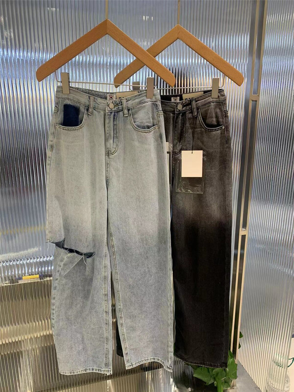 [o not 1] broken hole color matching loose jeans ys1-w826\lsw