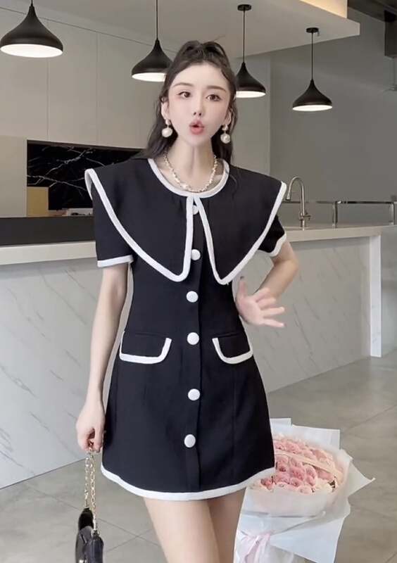 [JH] net red small fragrant doll collar contrast dress 41896\pcz