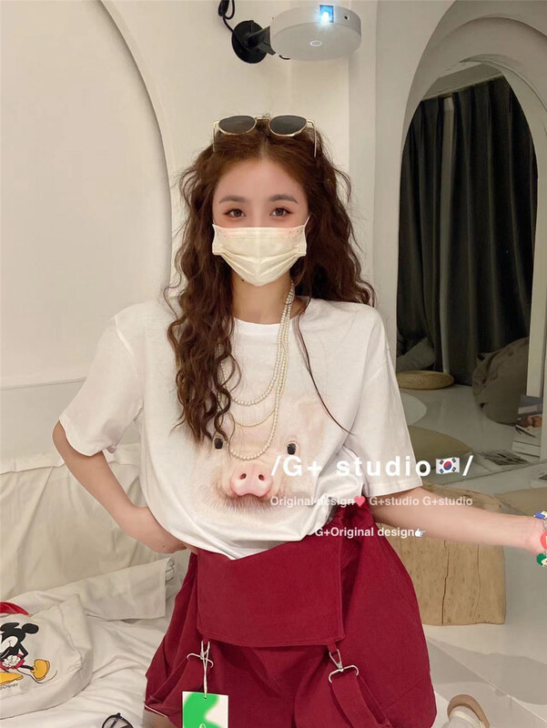 [g+] simple casual piggy loose short sleeve T-shirt 9636\wtt