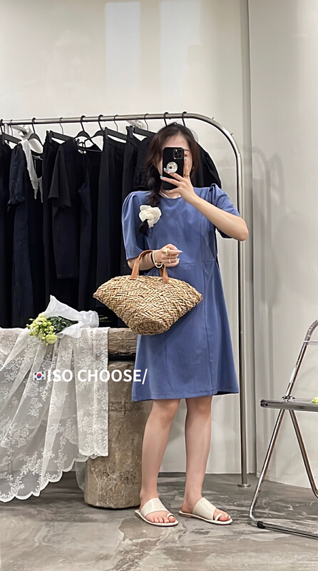 [ISO Korean] side cut open waist bubble sleeve dress 66238\hjy