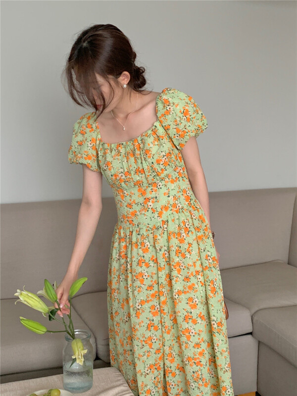 [sway] fresh and simple square neck floral dress 7632\xyy