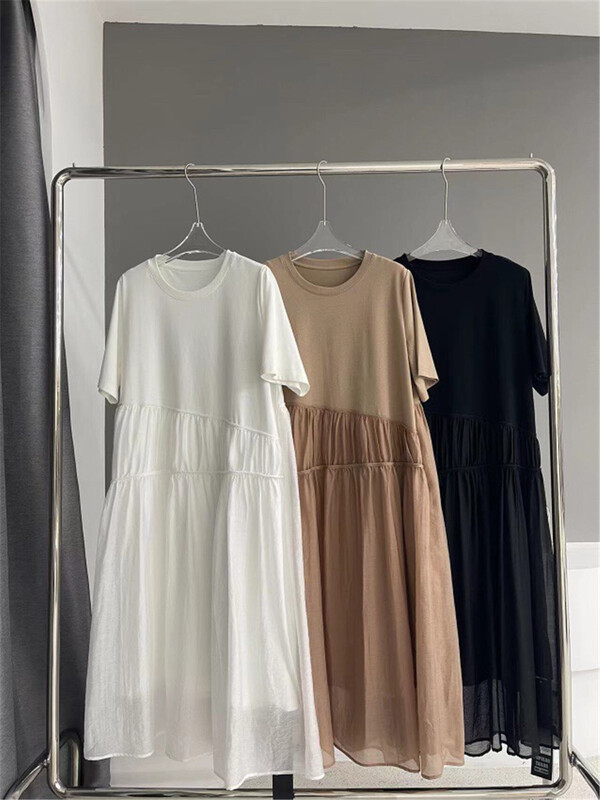 [ppt] round neck patchwork mesh dress 6668\l