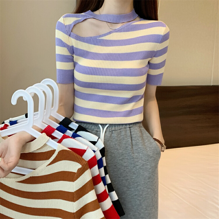 [f · P] design sense round neck hollow stripe slim fit tee a398-2\hbx