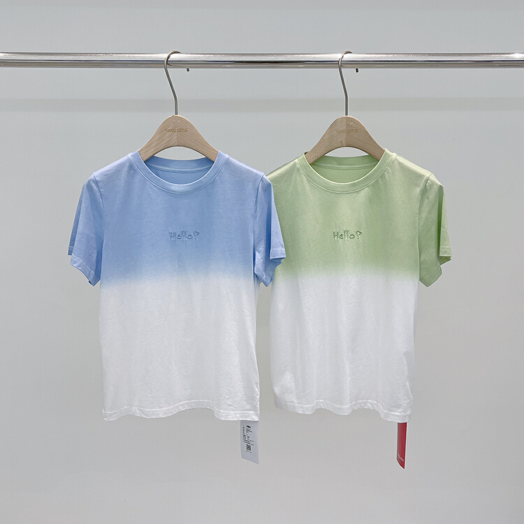 [Yang lotus] round neck embroidery hanging dyeing short sleeve T-shirt s12200255\ozq