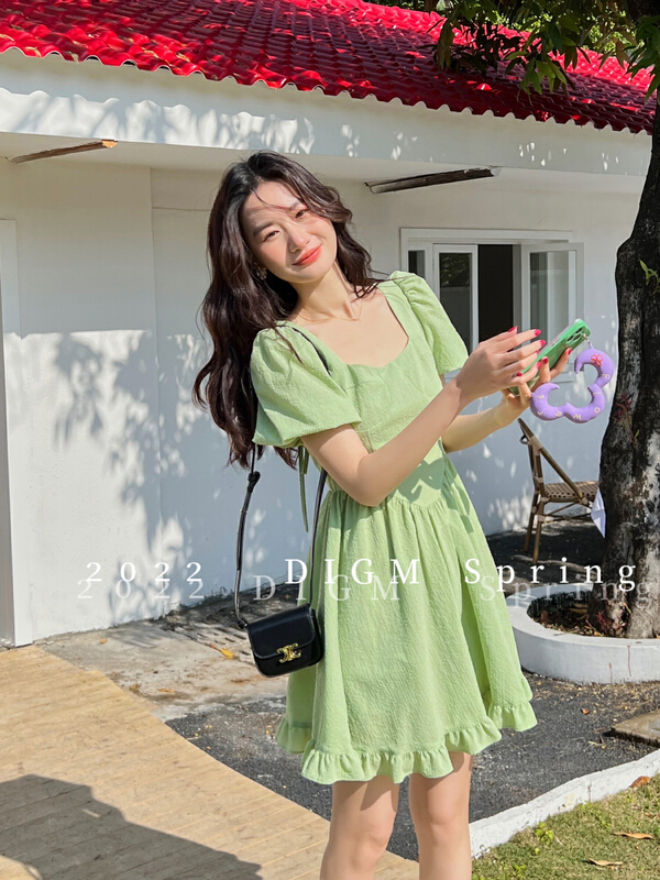 【 digm 】 Korean version waist closing sweet dress 3721\zxx