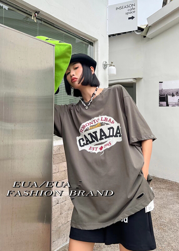 [EUA European and American trend] letter fashion versatile short sleeve T-shirt 12207-1\xyy