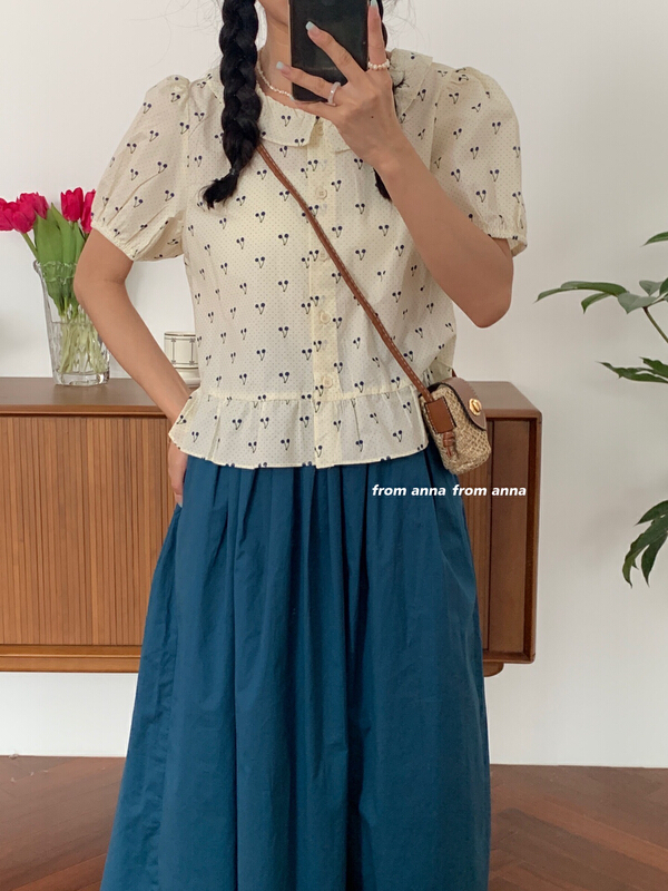 [from Anna] Korean version small fresh cherry printed shirt 2166\lsw