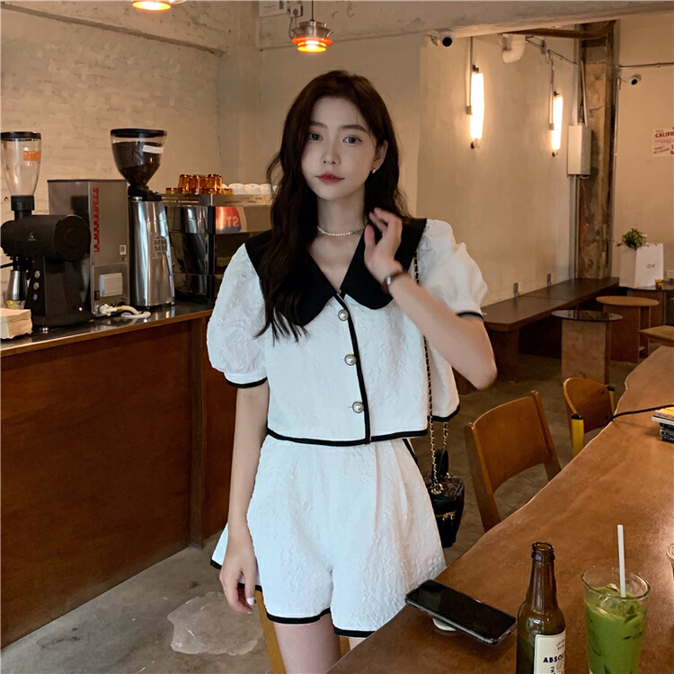 [y.jia EJA] small fragrance short sleeve casual Shorts Set 1861