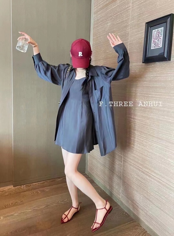 [xixi+] simple casual loose shirt + suspender dress set c99007\wtt