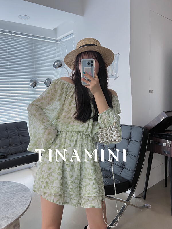 [tinamini] Korean style one shoulder loose sunscreen shirt + high waist casual Shorts Set m6752\hjy